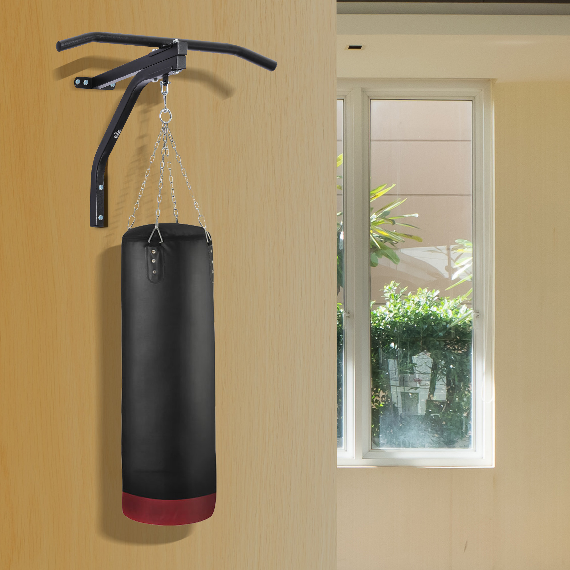 2 en 1 Barra de Dominadas para Pared Acero Soporte de Saco de Boxeo 93x47x51 cm