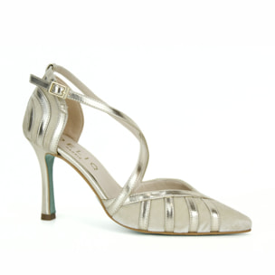 Salón de fiesta en ante con tiras. Tacón 8 cm