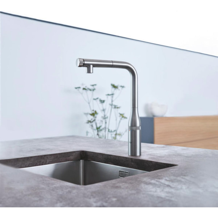 GROHE Mitigeur d'évier avec douchette extractible, SmartControl, supersteel