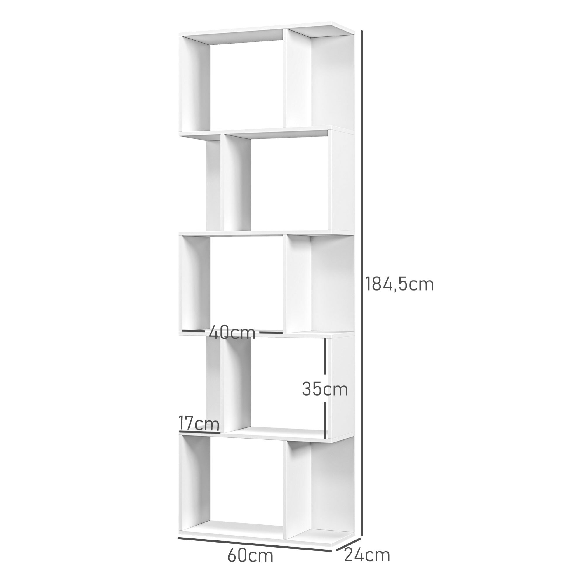 Bibliothèque étagère meuble de rangement design contemporain en S 5 étagères 60L x 24l x 185H cm blanc