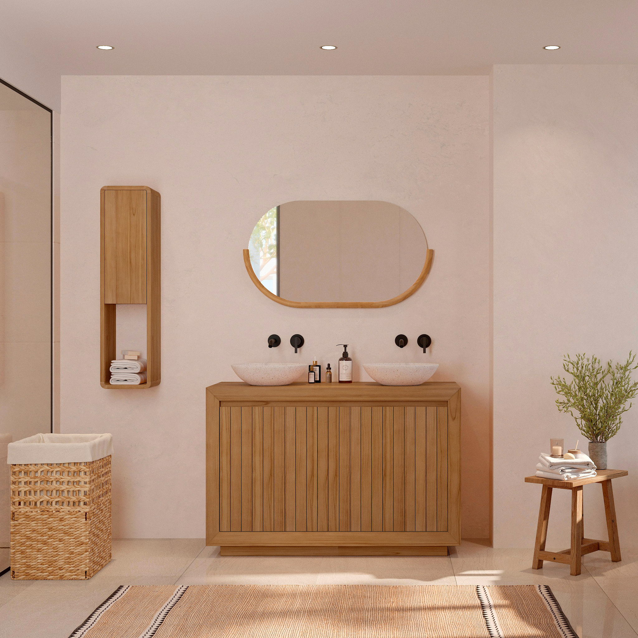 Colonne de salle de bain en bois de teck - Kafa