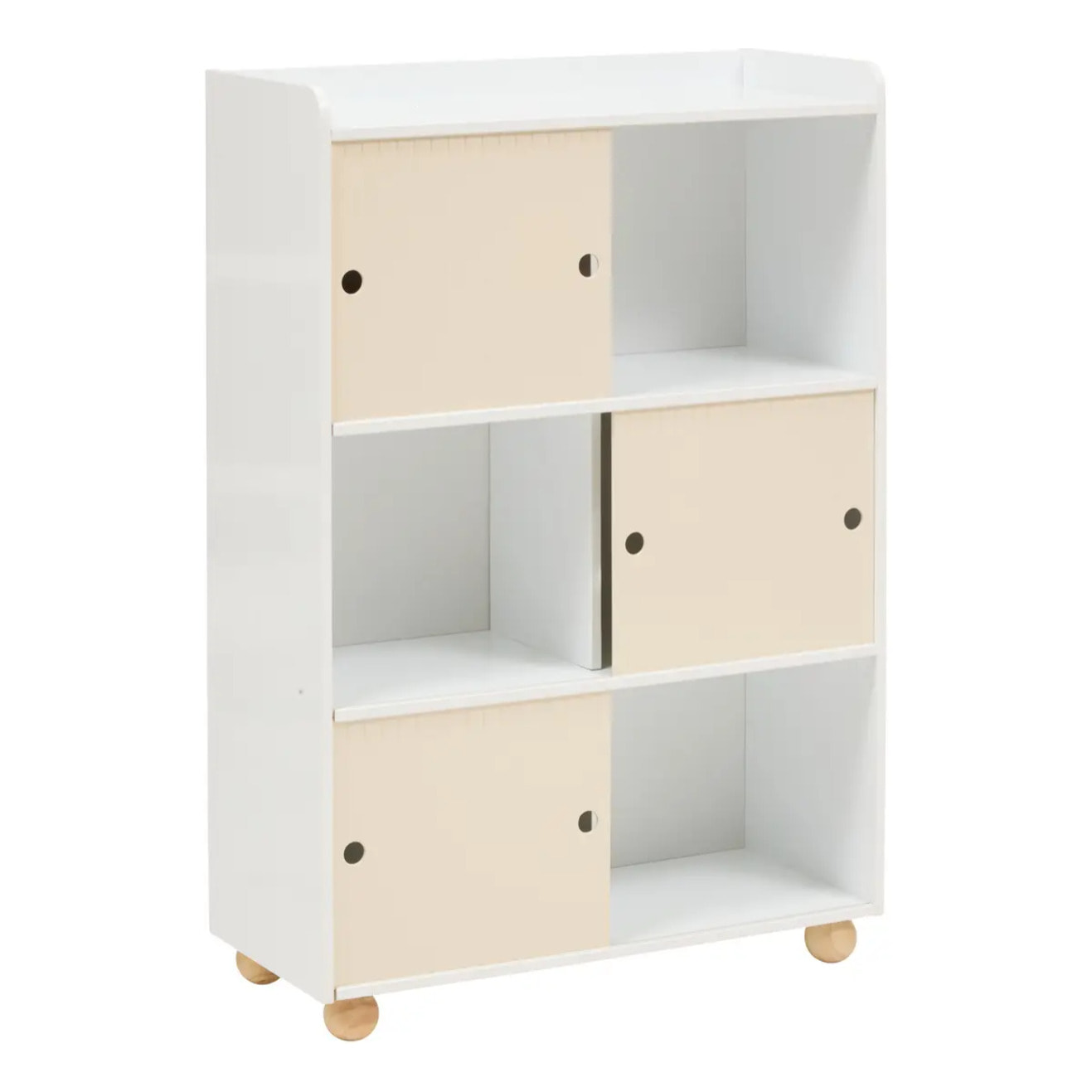 Meuble de Rangement Enfant Bouli 3 Portes Coulissantes Beige 69,5x30x101 cm