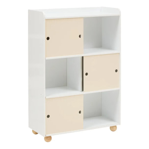 Meuble de Rangement Enfant Bouli 3 Portes Coulissantes Beige 69,5x30x101 cm