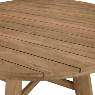 KALLY - Ensemble de jardin, table ronde en bois teck recyclé et rotin synth. 6 pers