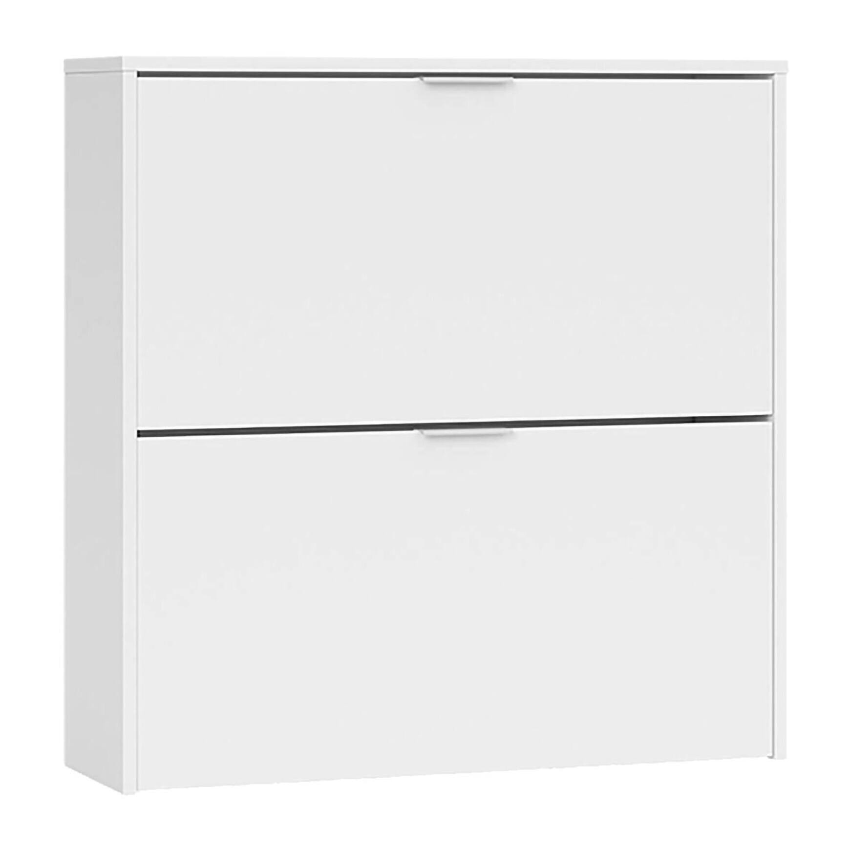 Scarpiera Louisville, Armadio portascarpe a 2 ante a ribalta, Scarpiera bassa da ingresso, Mobile basso, cm 75x22h76, Bianco