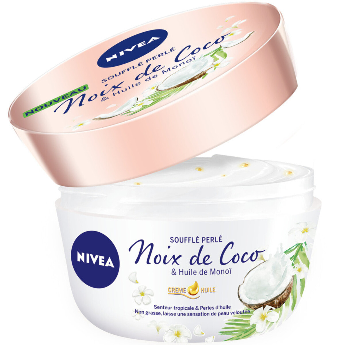 Pack de 3 - Baume Soufflé Perlé corps hydratant NIVEA Huile de Monoi et Noix de Coco pour peaux extra sèches et tiraillées 200ml