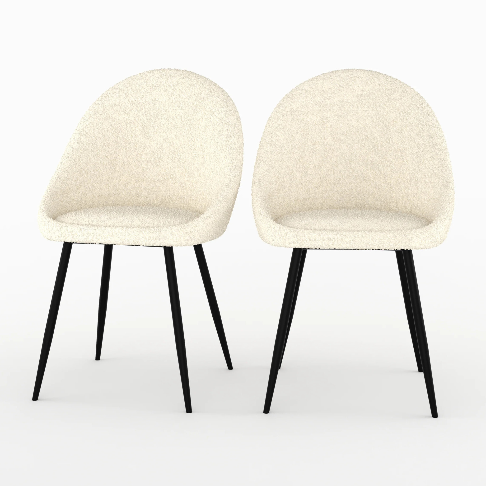 Lot de 2 chaises en tissu bouclé blanc cassé - Rona