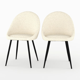 Lot de 2 chaises en tissu bouclé blanc cassé - Rona