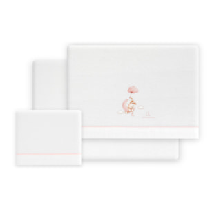Triptico Cuna Franela Don Algodon Conejo Nubes Bco/Rosa