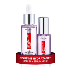 L'Oréal Paris Revitalift Filler Routine Anti-Âge Repulpante : Sérum Anti-rides 1.5% Acide Hyaluronique Pur 30ml, Sérum Yeux à l