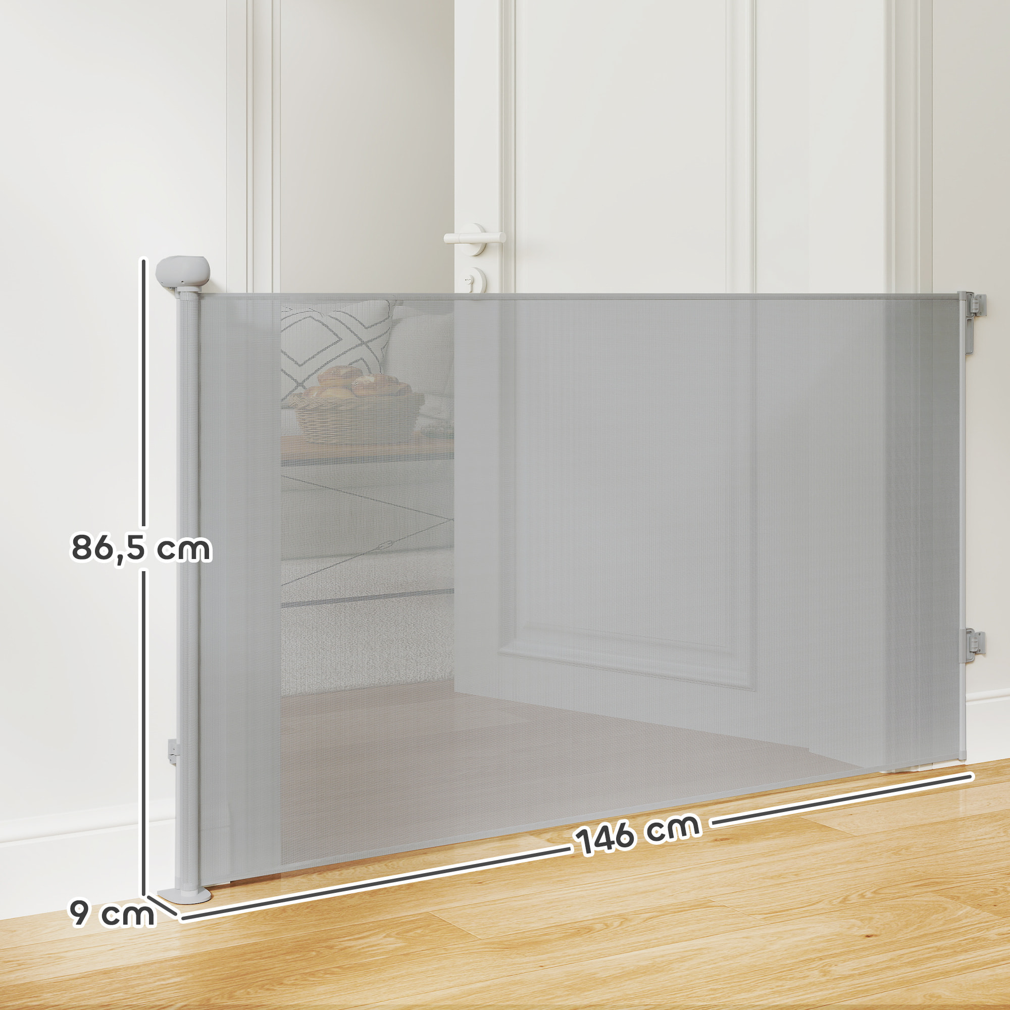 Barrera para Perros Retráctil 0-140 cm Puerta para Perros Pequeños Extensible Barrera de Seguridad para Mascotas con Interruptor de Cierre para Escaleras Puertas Pasillos Gris