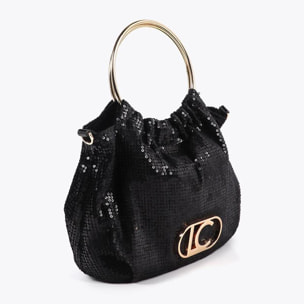 Borsetta in tessuto di paillettes con manico circolare