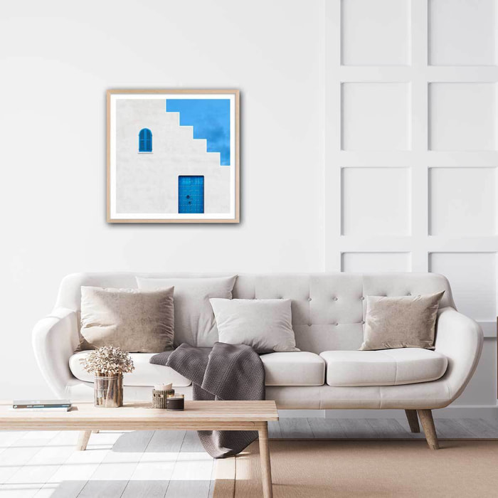 Poster bleu grec Affiche + cadre en bois - Chêne