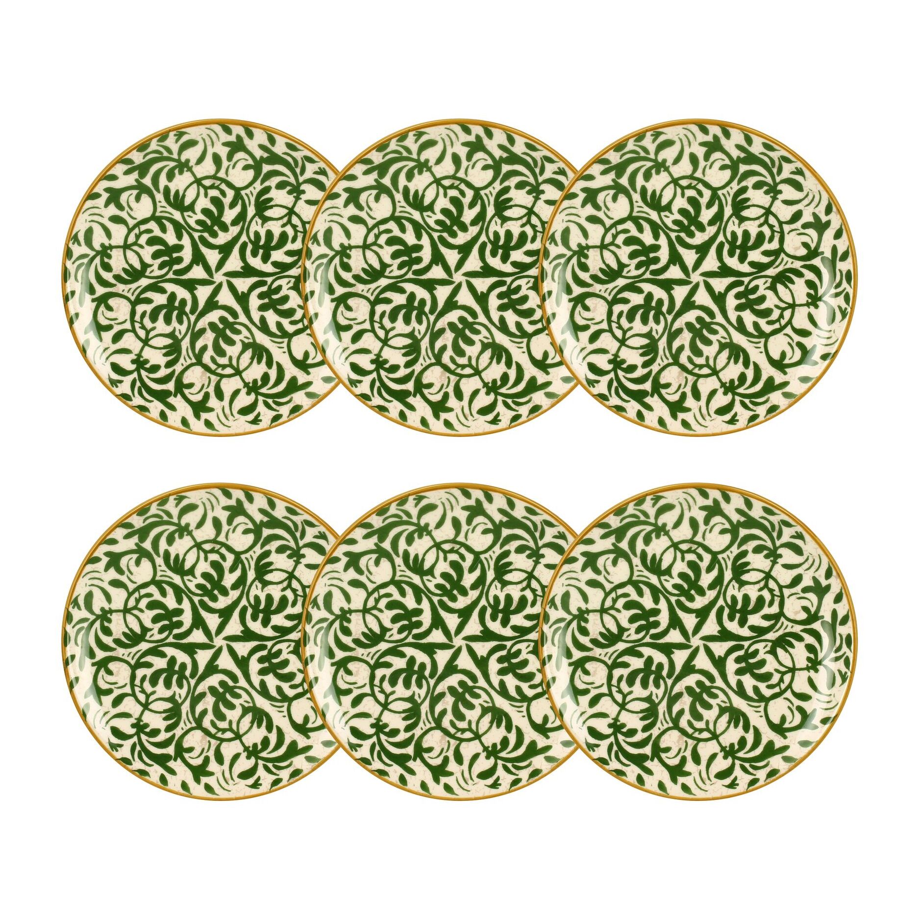 Lot de 6 assiettes à dessert à motif vert en grès 19cm HERACLEE