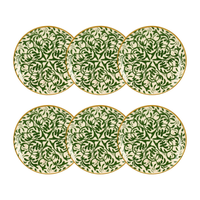 Lot de 6 assiettes à dessert à motif vert en grès 19cm HERACLEE