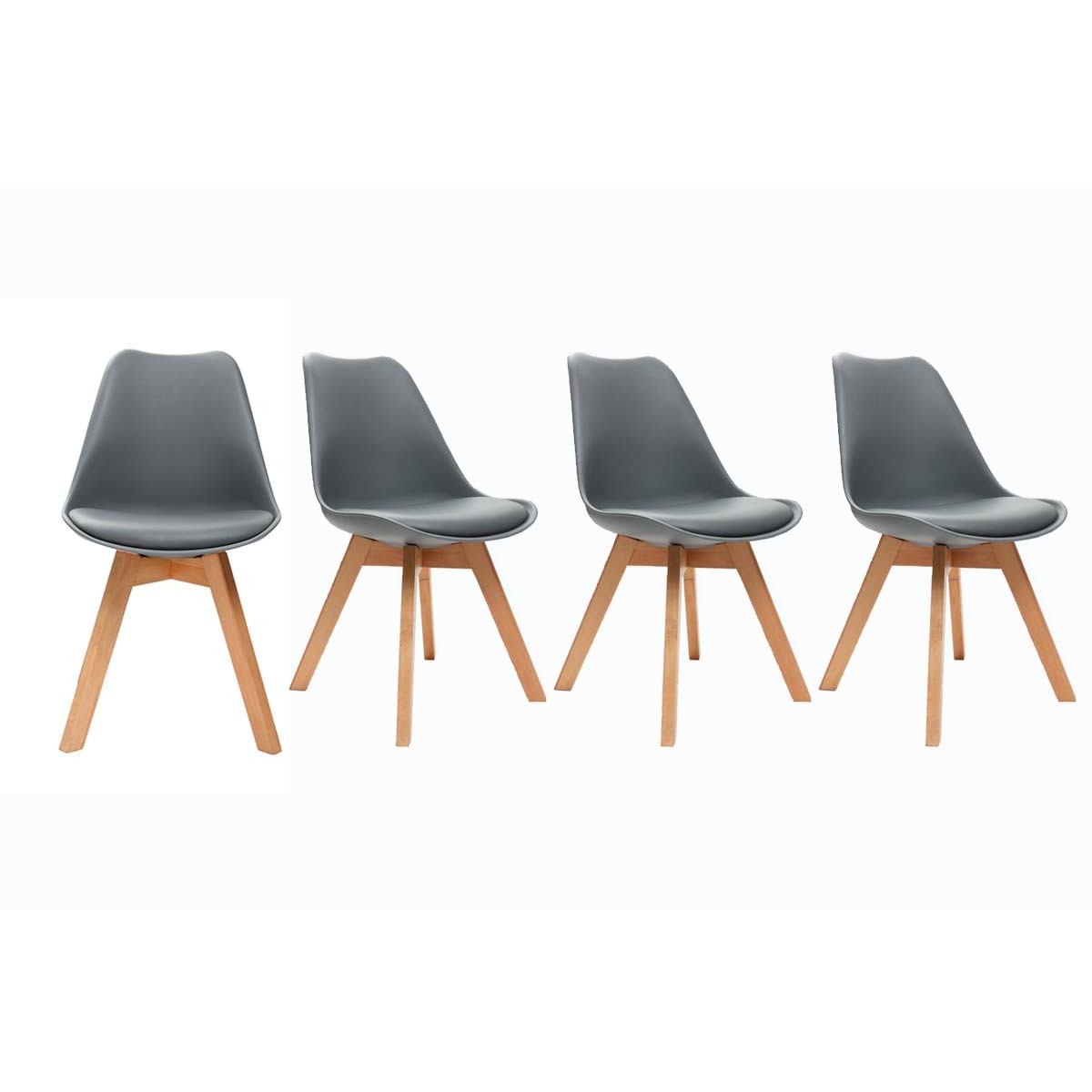 Chaises scandinaves gris et bois clair massif (lot de 4) PAULINE