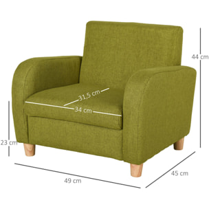 Sillón Infantil Mini Sofá para Niños de +3 Años con Asiento Acolchado Reposabrazos y Estructura de Madera Carga Máx. de 65 kg 49x45x44 cm Verde