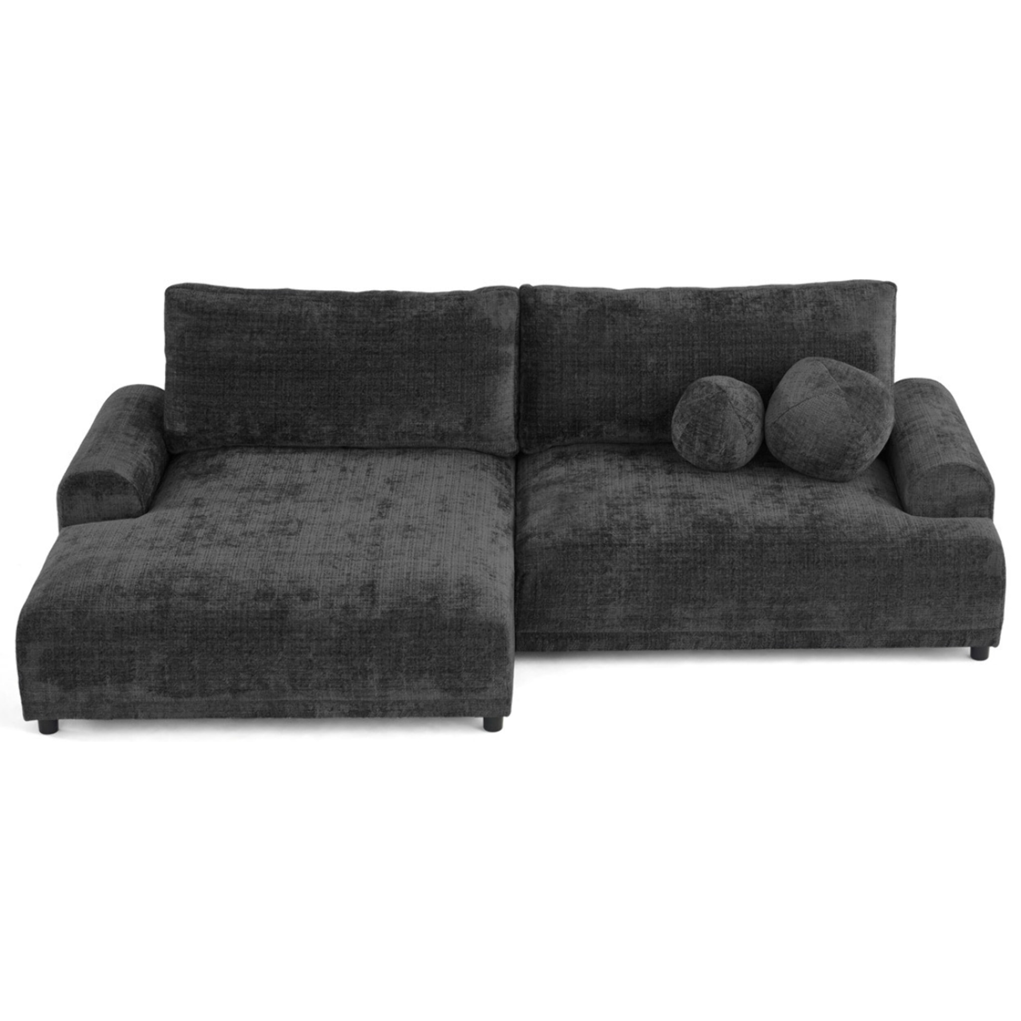 Nelly - canapé d'angle gauche 4 places convertible avec coffre en velours texturé - Gris Anthracite