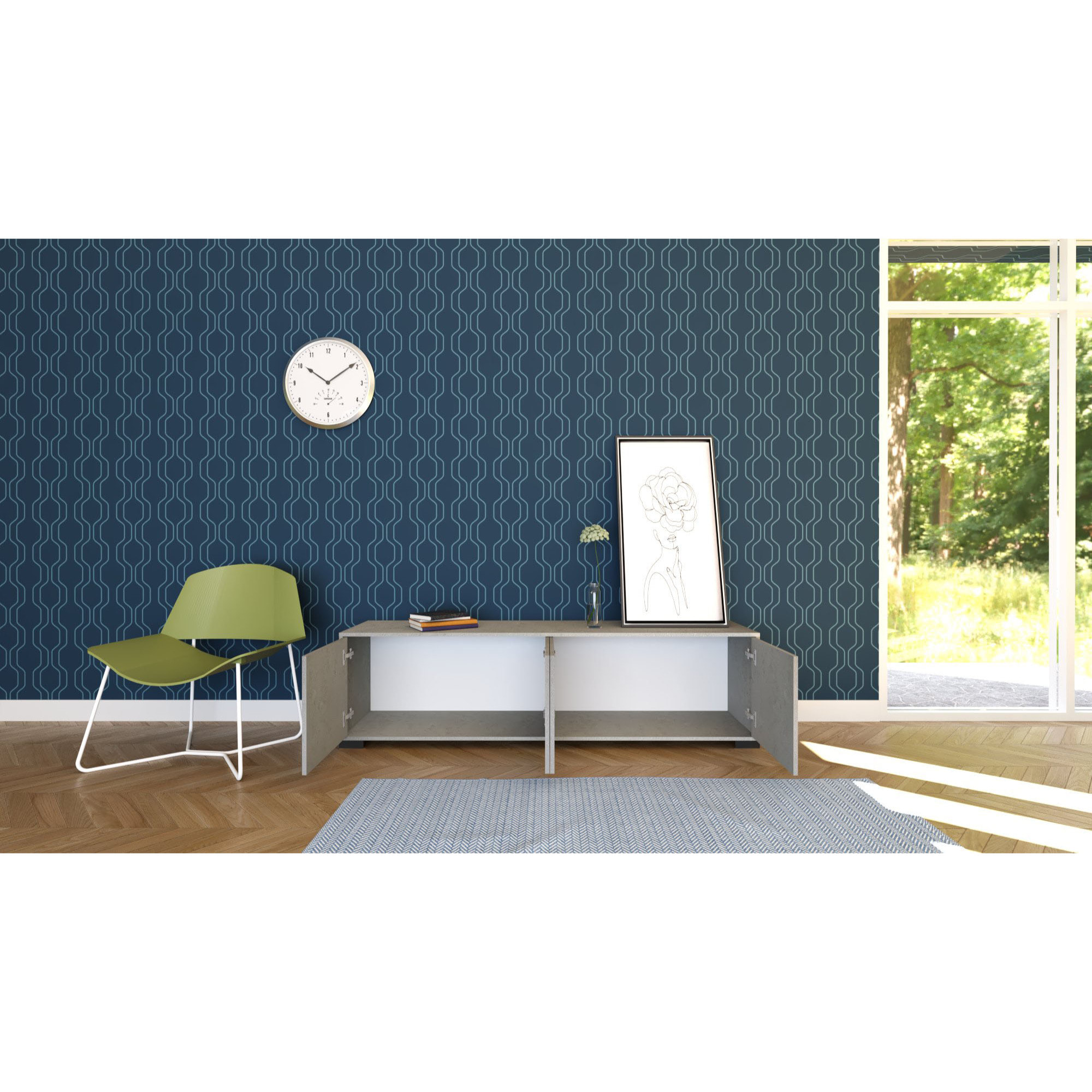 Meuble TV bas 4 portes 172x40x48 Lumina cachemire