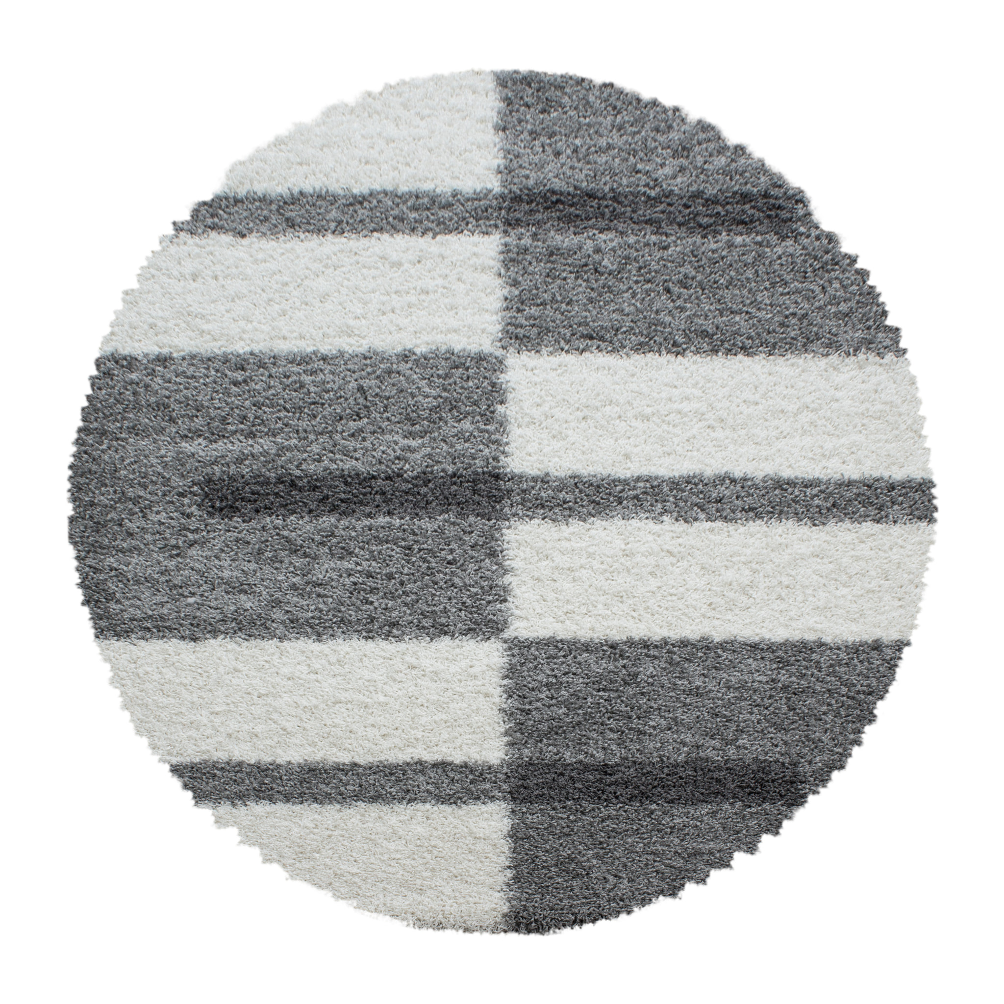GALA - Tapis shaggy rond à poils longs motif géométrique gris clair