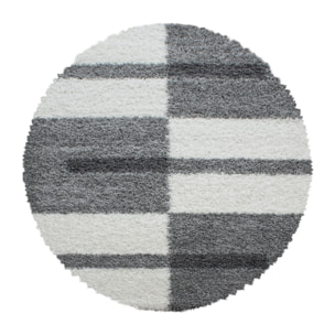 GALA - Tapis shaggy rond à poils longs motif géométrique gris clair