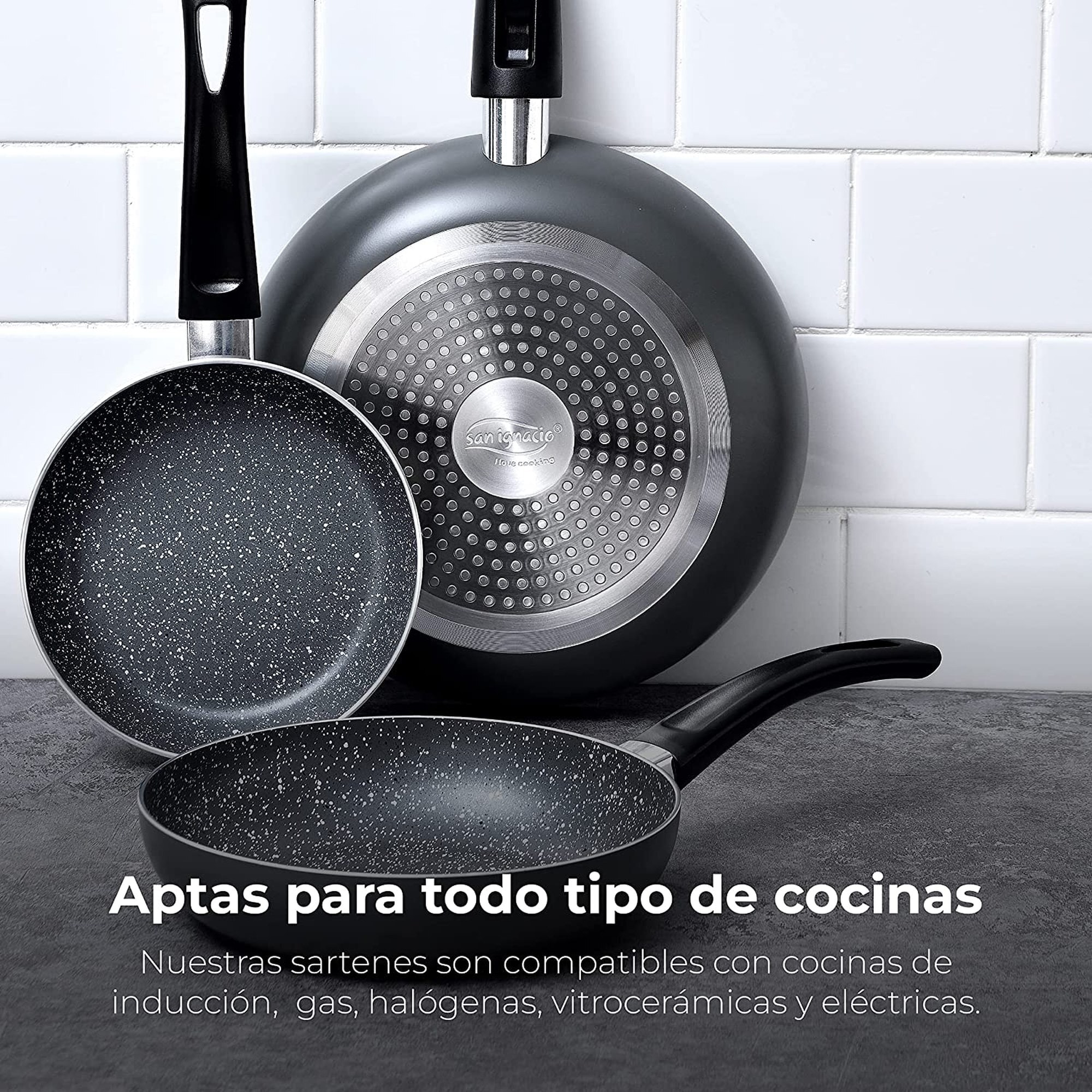 Set 3pc sarten (16+20+24cm) aluminio prensado ind negra soul marble
