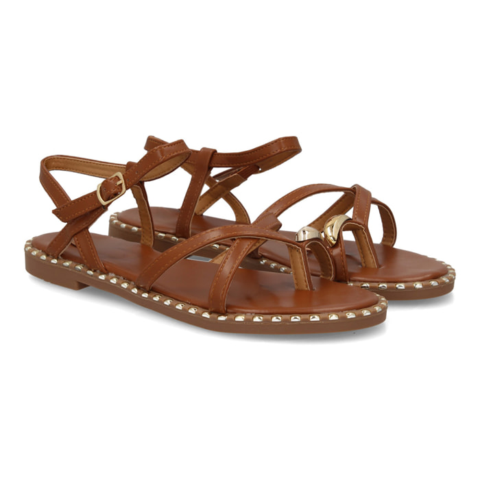 Sandalia plana mujer elegante verano con tachuelas