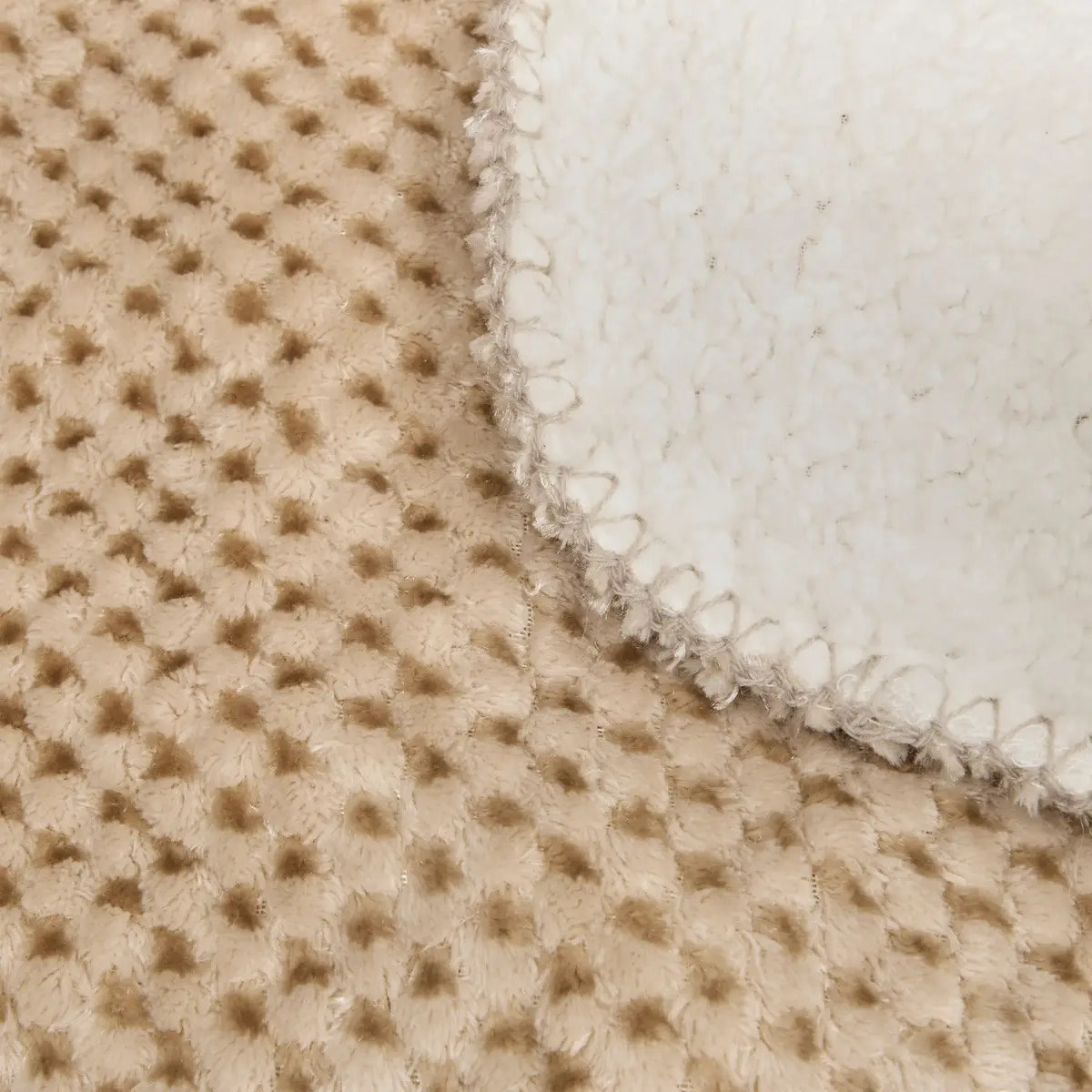 Plaid flanelle effet sherpa Lyno beige lin 170x130cm