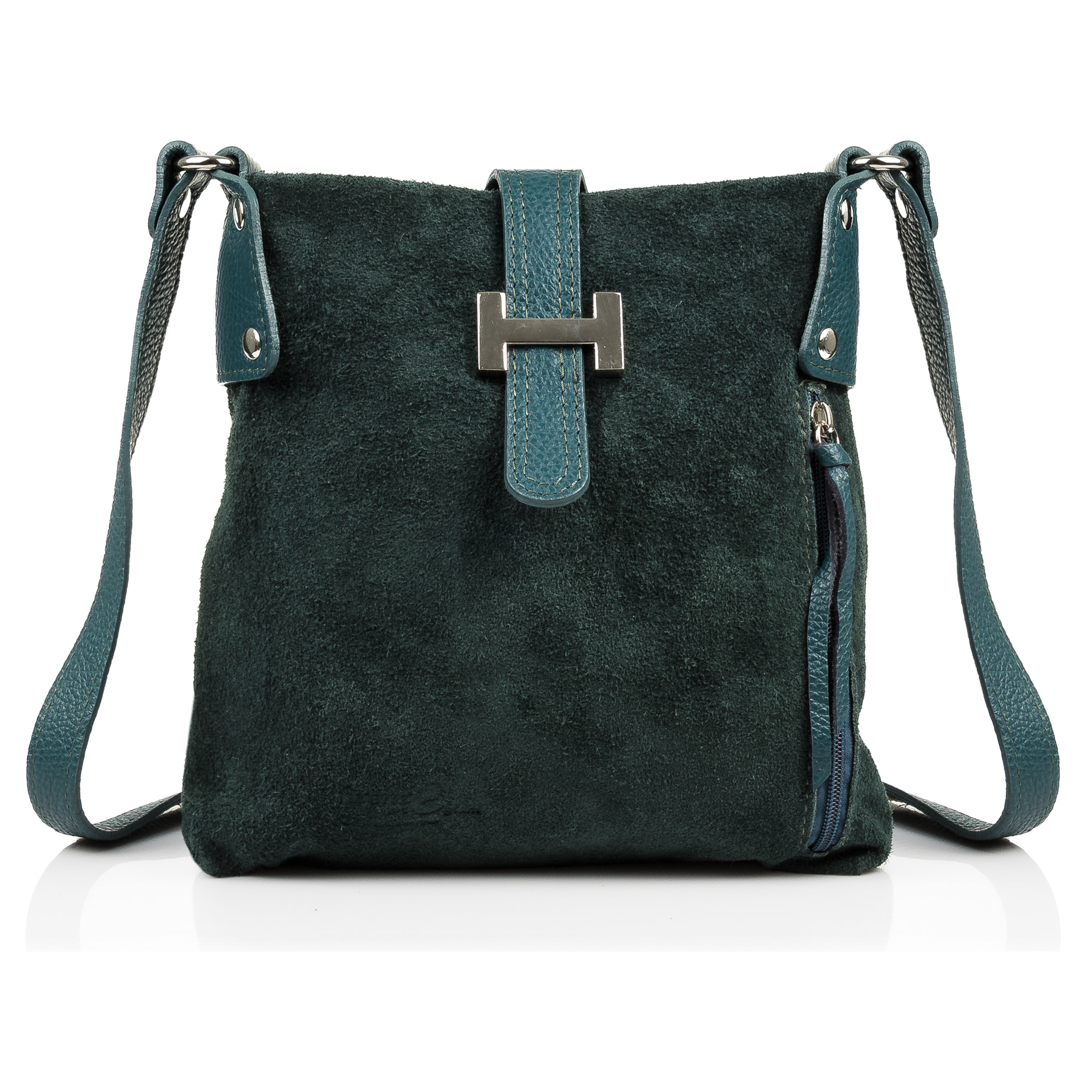 FIRENZE ARTEGIANI Borsa a Spalla da Donna Milano. Vera Pelle Dollaro Camoscio Made in Italy 26x4x25 Cm. Colore verde