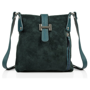 FIRENZE ARTEGIANI Borsa a Spalla da Donna Milano. Vera Pelle Dollaro Camoscio Made in Italy 26x4x25 Cm. Colore verde
