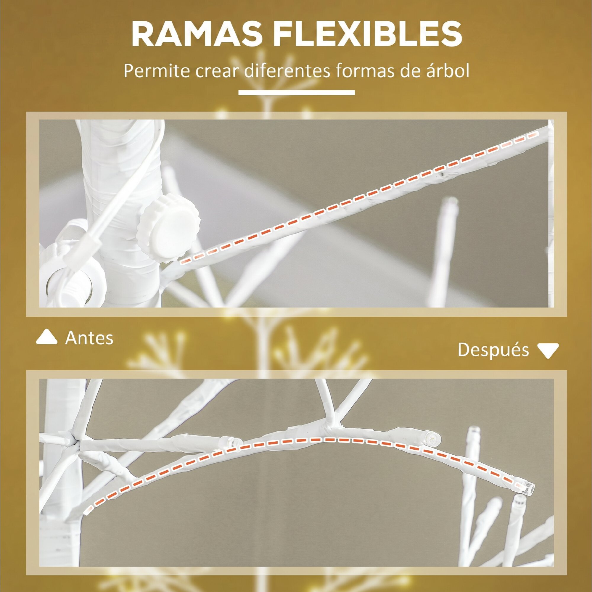 Árbol de Navidad Artificial 180 cm, Lámpara de Árbol con 384 Luces LED Blanco Cálido, Ramas Flexibles, Base de Acero, Decoración Navidad para Interiores y Exteriores, Blanco