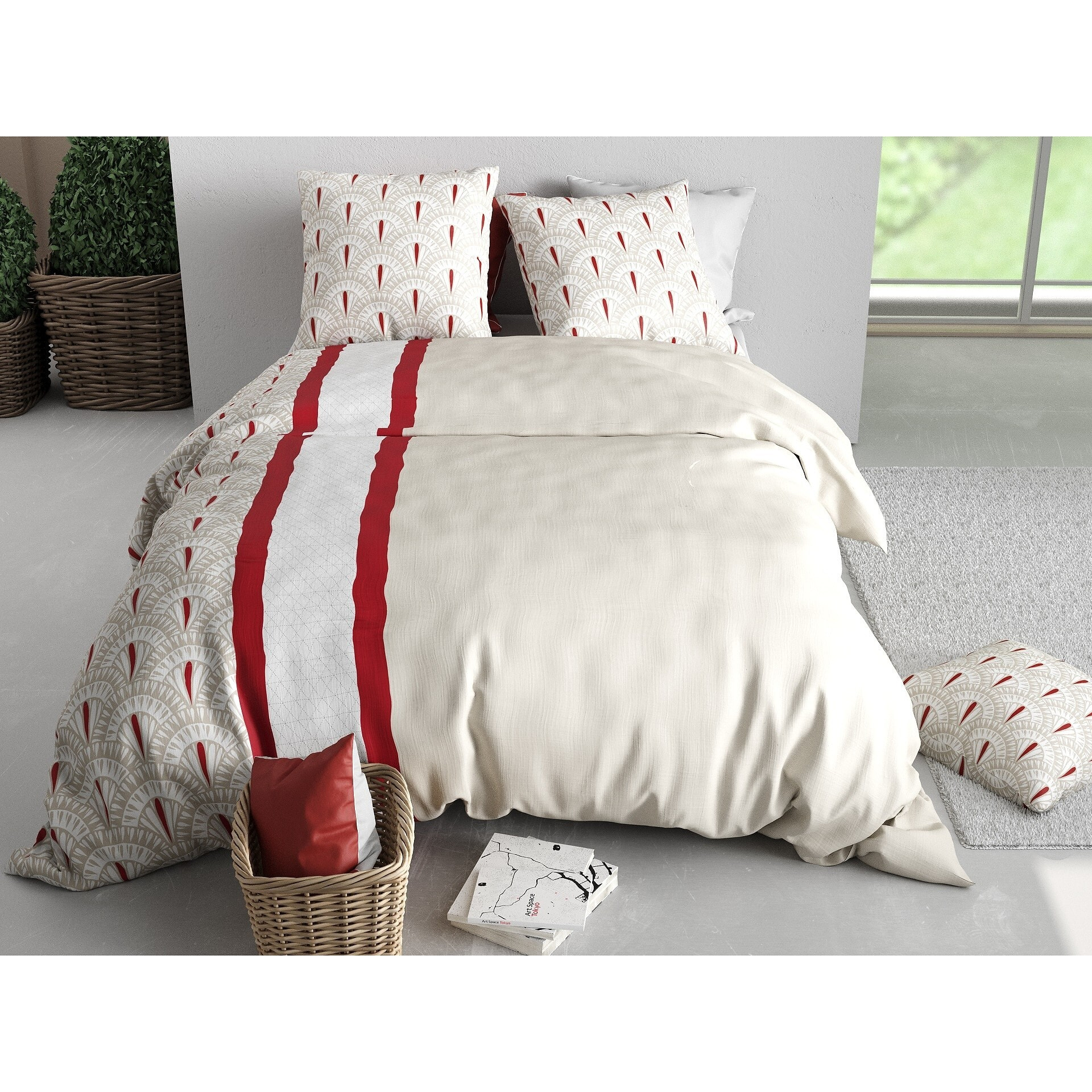 Parure housse de couette imprimée + 2 taies Rubis
