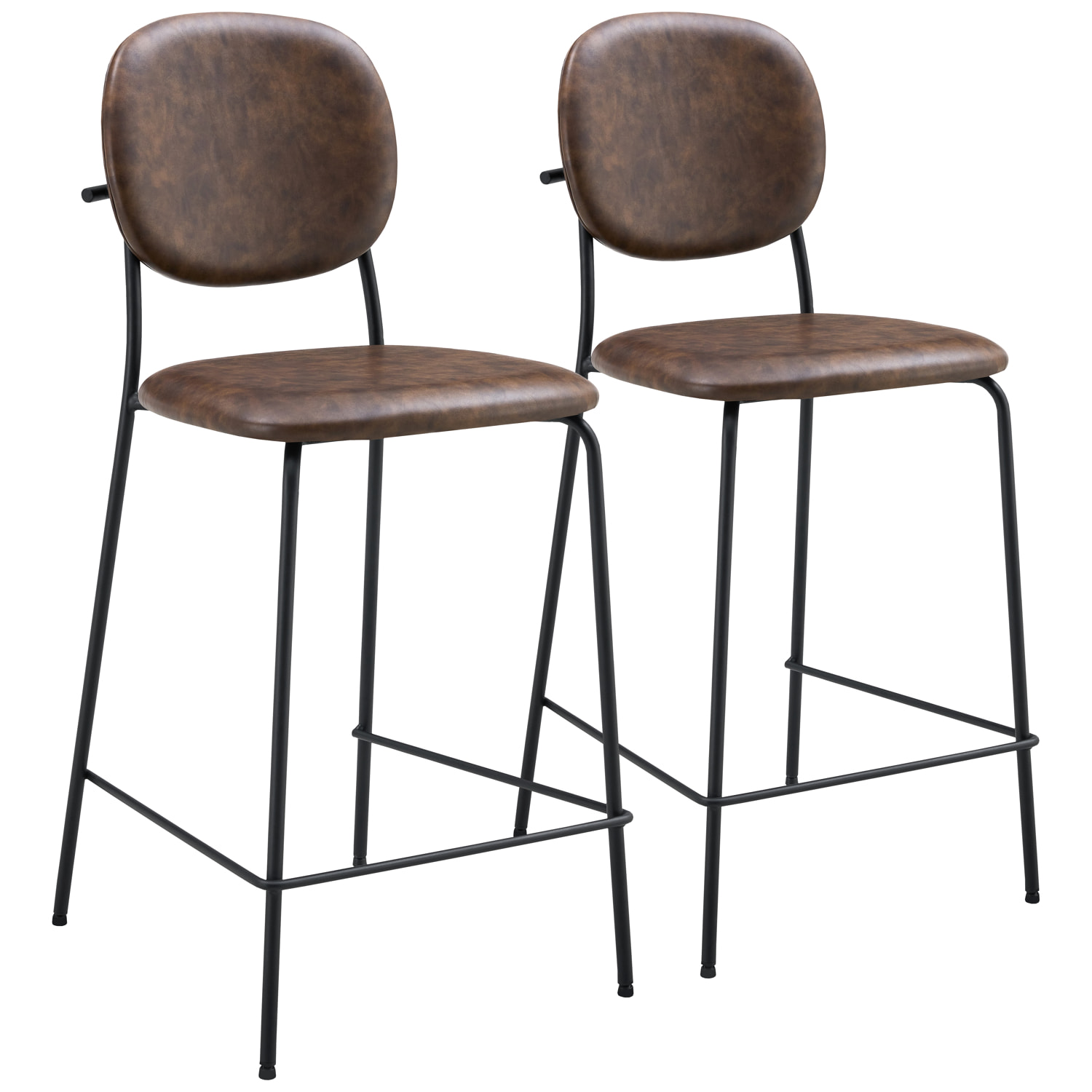 Lot de 2 tabourets de bar en simili marron EDMOND