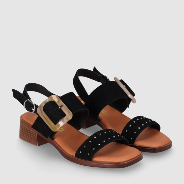 Sandalias de Serraje - Negro - Tacón: 4 cm