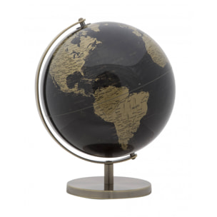 Mappamondo decorativo, in materiale plastico, con base in metallo, colore nero, Misure 25 x 34 x 25 cm