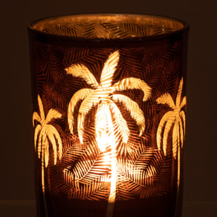 J-Line photophore Feuilles De Palmier - verre - marron - medium