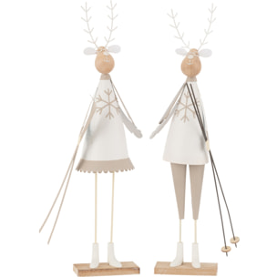 J-Line figurine Renne Déco Garçon/Fille - métal/bois - blanc/beige - large - 2 pcs