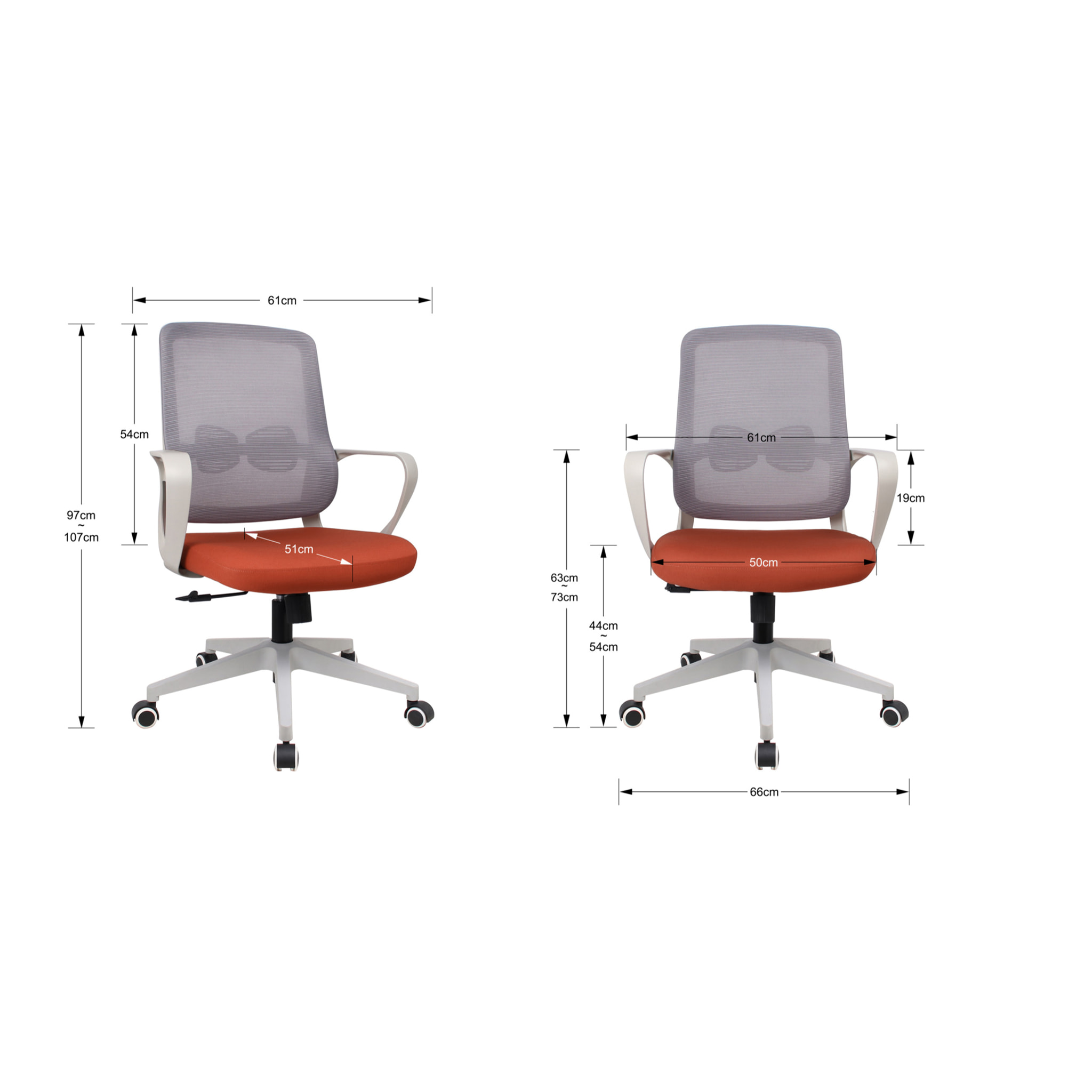 Silla de estudio Leah tela teja y gris 107x66x61 cm