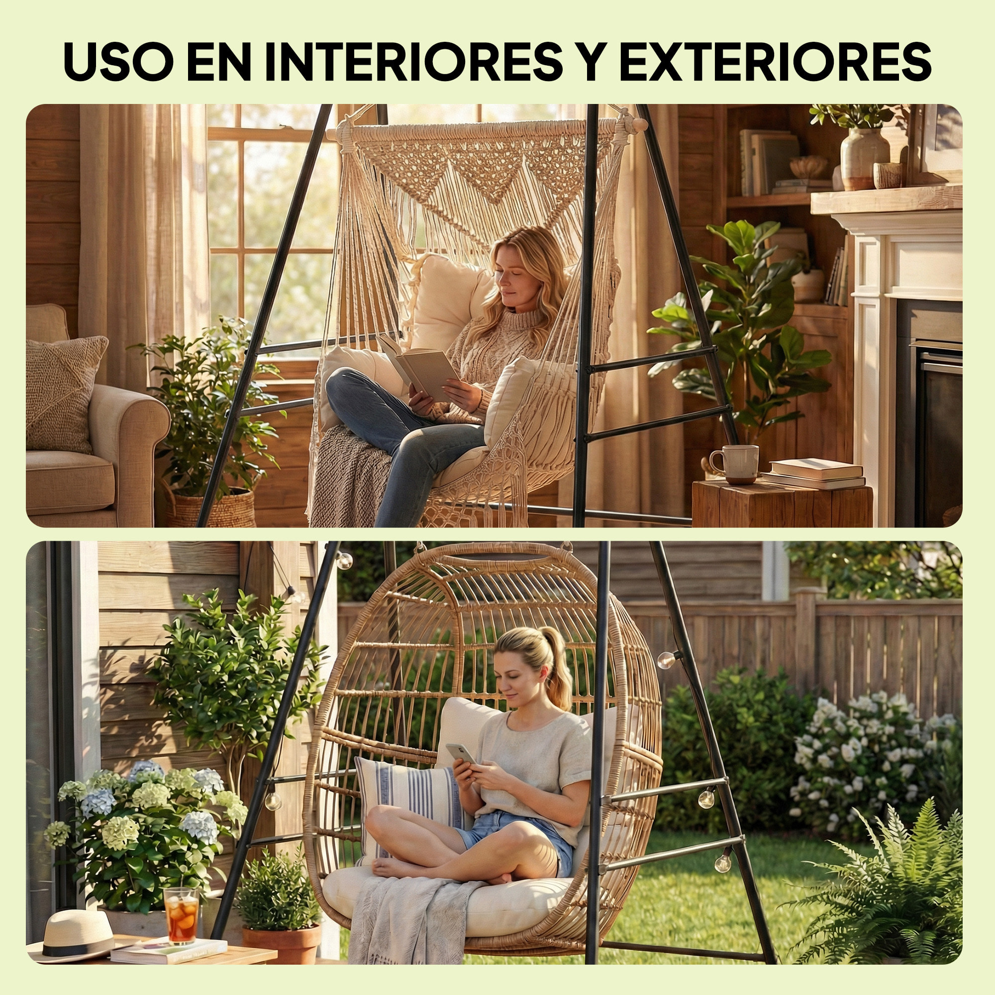 Soporte para Silla Colgante y Hamaca, 183 cm, Soporte para Columpio con Estructura de Acero, Almohadillas Antideslizantes y 2 Mosquetones, para Interior y Exterior, Carga 150 kg, Negro