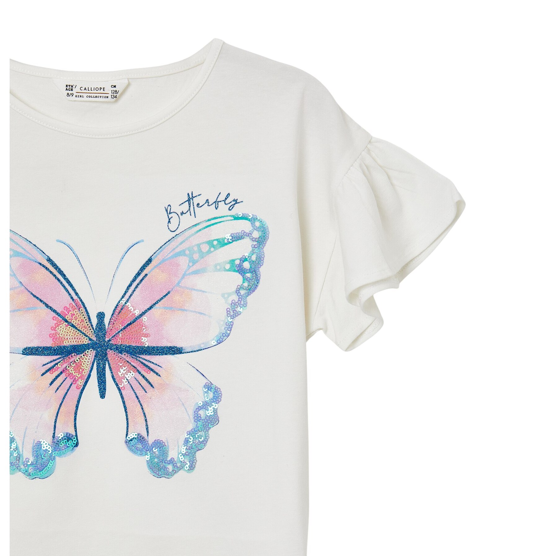 T-shirt stampa farfalla paillettes