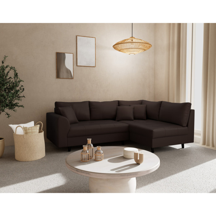 Rune - canapé d'angle droit 4 places en simili - Marron