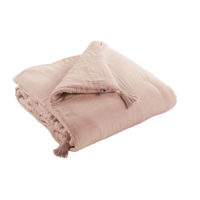 Édredon 150x150 cm en gaze de coton avec pompons - GAIA