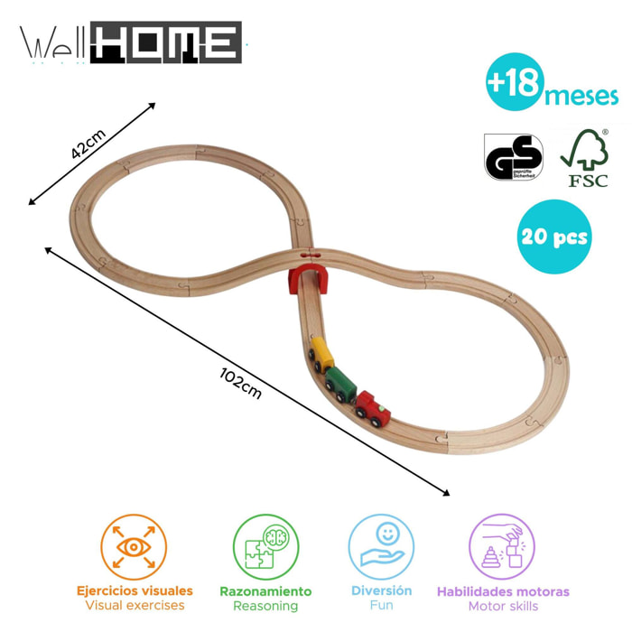 Well home - juego de tren de madera con 20 piezas