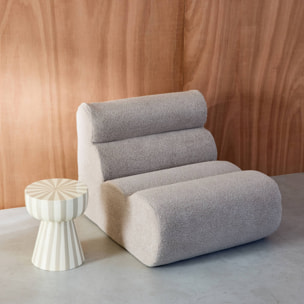 Table d'appoint. bout de canapé. table de chevet. acier émaillé rayures bicolore. gris beige et blanc. Ø34 x H41cm