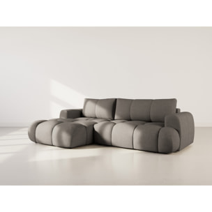Yulin - Canapé d'angle gauche 4 places convertible avec coffre en tissu bouclette - Gris foncé