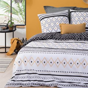 Parure de lit imprimée Etniss - percale - noir et blanc - 240x220 cm
