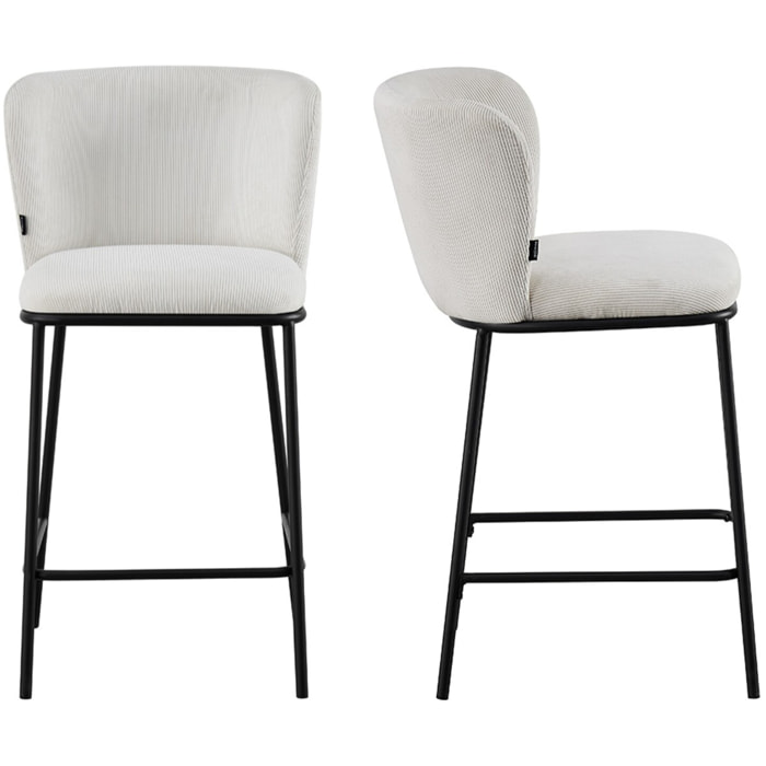 Lot de 2 tabourets de bar en velours côtelé, piètement noir - TOMA