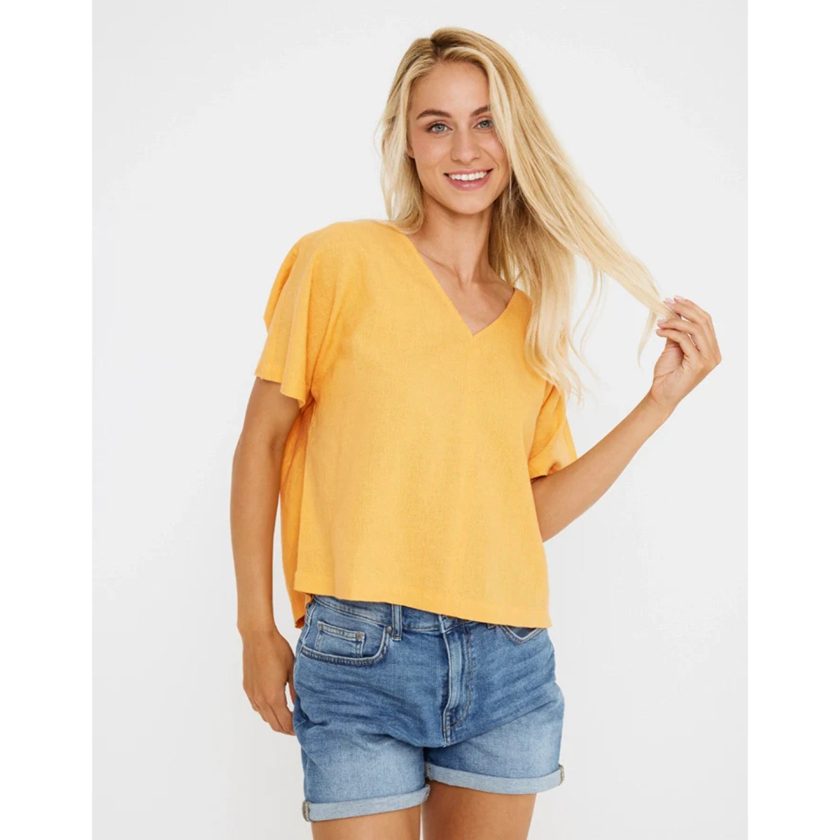 Blusa Manga Corta Lino Naranja - Casilda