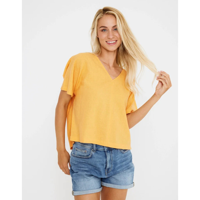 Blusa Manga Corta Lino Naranja - Casilda