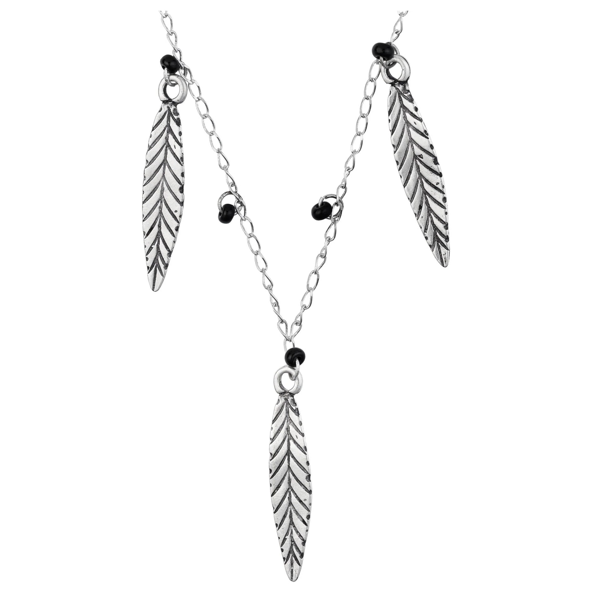 Collar medio plumas plata chapado cristales negro